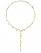 14k Yellow & White Gold Paper Clip Link Necklace with Diamonds & Cultured Pearls