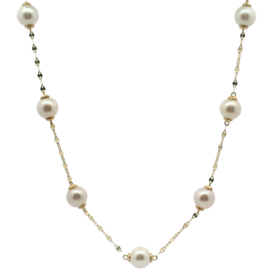 14k Yellow Gold Cultured Pear Sparkle Chain Necklace