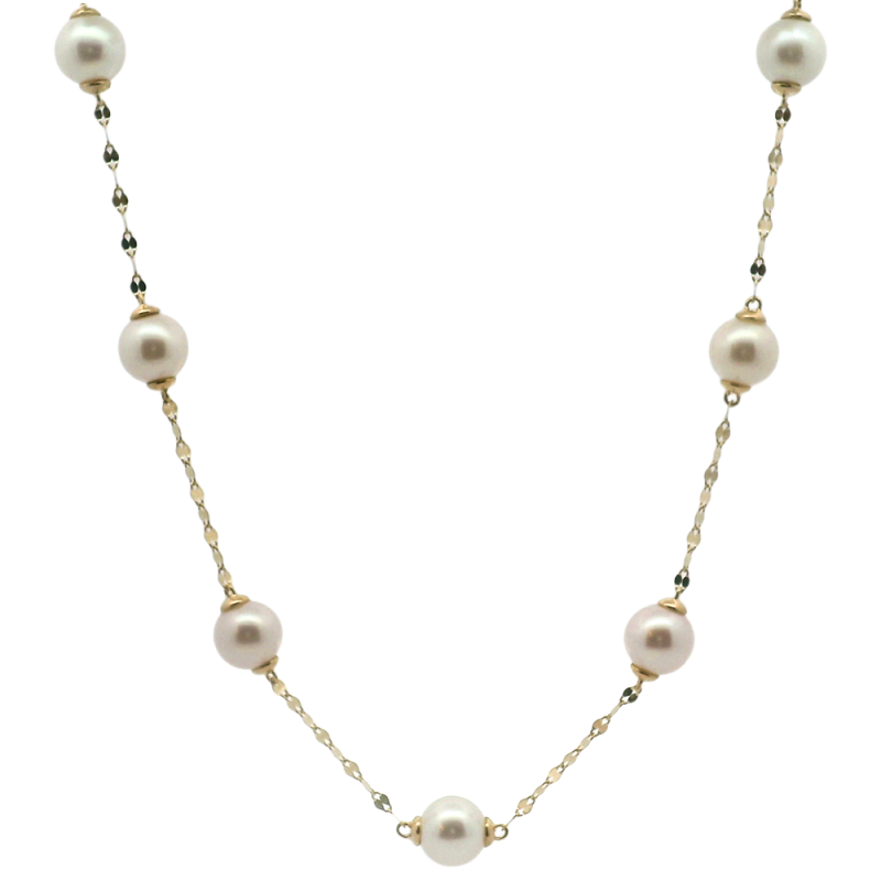 14k Yellow Gold Cultured Pear Sparkle Chain Necklace
