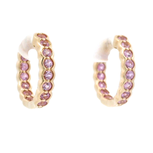 14k Yellow Gold & Pink Sapphire Huggie Hoop Earrings