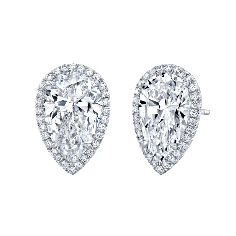 Rahaminov 18k White Gold & Pear Shape Diamond Halo Studs