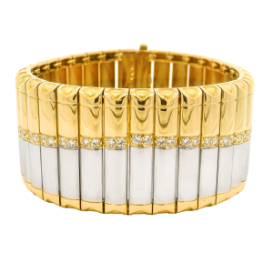 Michael Bodanza "Carousel Collection" 18k Yellow Gold, Platinum & Diamond Cuff Bracelet
