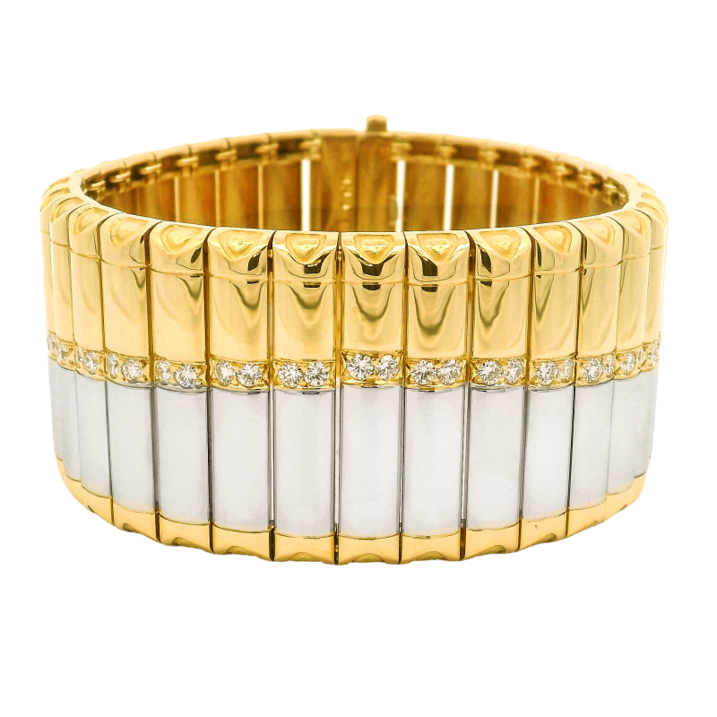 Michael Bodanza "Carousel Collection" 18k Yellow Gold, Platinum & Diamond Cuff Bracelet