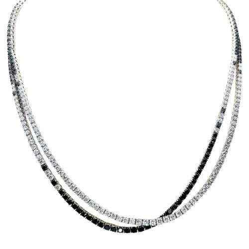 18k White Gold, Black & White Diamond Layered Tennis Necklace