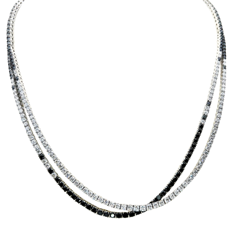 18k White Gold, Black & White Diamond Layered Tennis Necklace