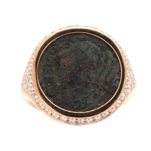 Rose Gold Roman Coin Diamond Ring
