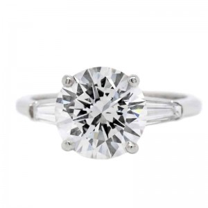 Platinum 3-Stone Round Brilliant Cut Diamond Engagement Ring with 3.06ct Center