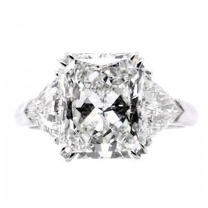 Rahaminov Platinum 3-Stone Radiant Cut Diamond Engagement Ring with 4.42ct Center