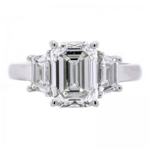Platinum 3-Stone Emerald Cut Diamond Engagement Ring with 3.31ct Center