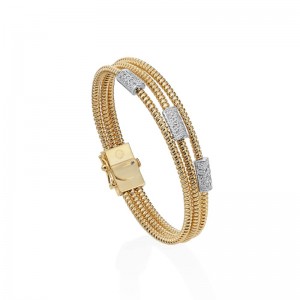 Yellow Gold 3-Row Tubogas Diamond Bracelet
