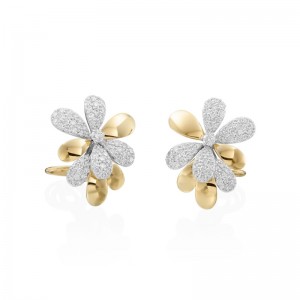 2.30ctw Yellow Gold Diamond Flower Earrings