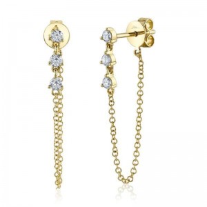 Yellow Gold Diamond Chain Earrings