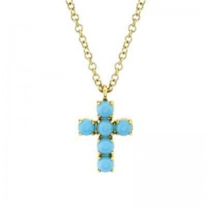 Yellow Gold Composite Turquoise Cross Necklace