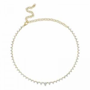 4.08ctw Yellow Gold Diamond Triangle Cluster Necklace