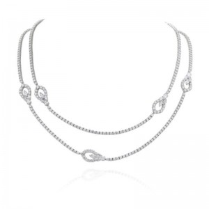 32.27ctw White Gold Long Diamond Necklace with Diamond Hoop Sections