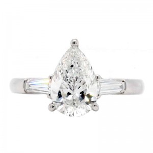 Platinum 3-Stone Pear Shape Diamond Engagement Ring with 2.10ct Center