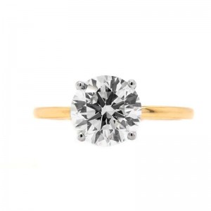 2.51ct Yellow Gold & Platinum Solitaire Round Brilliant Cut Diamond Engagement Ring