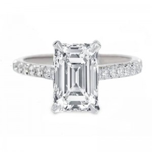 3.03ct Platinum Emerald Cut Whisper Thin Diamond Engagement Ring