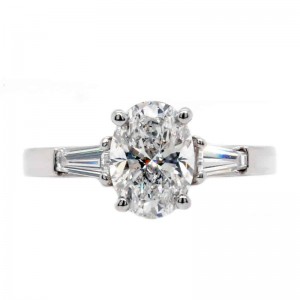 Platinum 3-Stone Oval Cut Diamond Engagement Ring with 1.70ct Center
