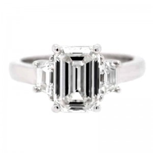 Platinum 3-Stone Emerald Cut Diamond Engagement Ring with 2.41ct Center