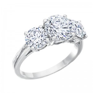 Platinum 3-Stone Round Brilliant Cut Diamond Engagement Ring with 2.52ct Center