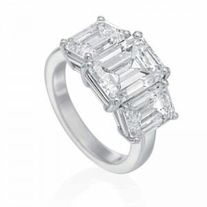 Platinum 3-Stone Emerald Cut Diamond Engagement Ring with 4.01ct Center
