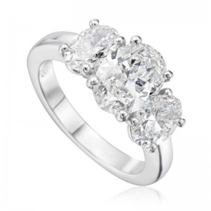 Platinum 3-Stone Oval Cut Diamond Engagement Ring with 2.00ct Center