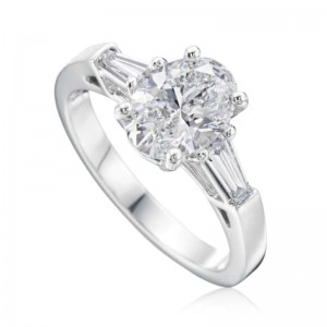 Platinum 3-Stone Oval Cut Diamond Engagement Ring with 3.70ct Center