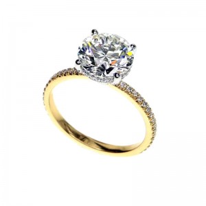 3.01ct Yellow Gold Whisper Thin Round Brilliant Cut Diamond Engagement Ring