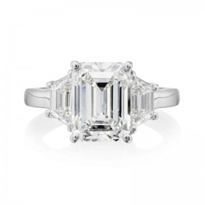 Platinum 3-Stone Emerald Cut Diamond Engagement Ring with 3.63ct Center