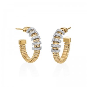 Yellow Gold Tubogas Diamond Hoop Earrings