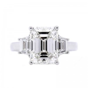 Platinum 3-Stone Emerald Cut Diamond Engagement Ring with 4.50ct Center