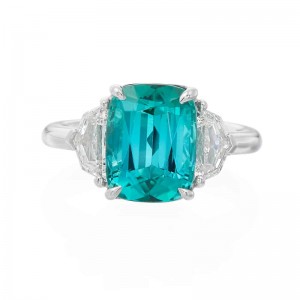 4.98ct Platinum 3-Stone Blue-Green Tourmaline and Diamond Ring
