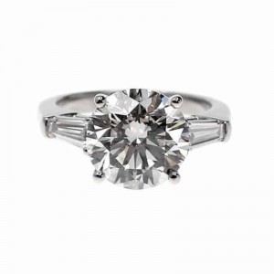 Platinum 3-Stone Round Brilliant Cut Diamond Engagement Ring with 5.02ct Center