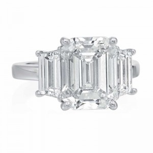 Platinum 3-Stone Emerald Cut Diamond Engagement Ring with 5.24ct Center