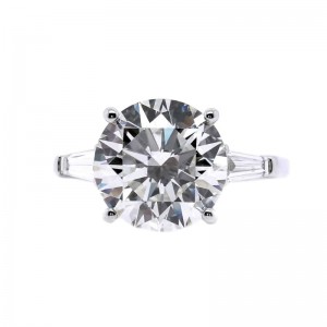 Platinum 3-Stone Round Brilliant Cut Diamond Engagement Ring with 5.87ct Center