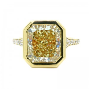 Rahaminov Yellow Gold Radiant Cut Bezel-Set Fancy Yellow Diamond Ring