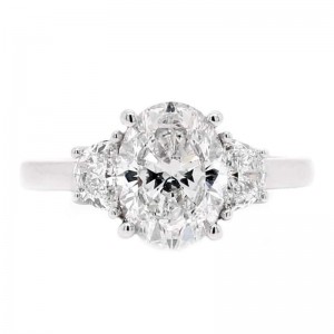 Platinum 3-Stone Oval Cut Diamond Engagement Ring with 2.50ct Center