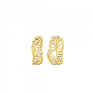 Roberto Coin Byzantine Barocco Yellow Gold Diamond Small Hoop Earrings