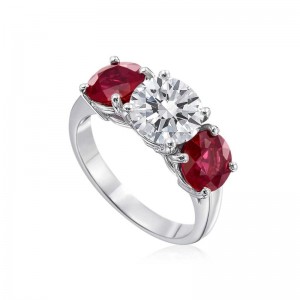 Platinum 3-Stone Diamond & Ruby Engagement Ring with 1.50ct Center