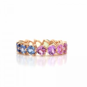 5.07ctw Rose Gold Multi-Color Heart Shaped Sapphire Ring