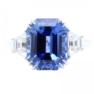 Platinum 3-Stone Emerald Cut Sapphire with 9.02ct Center