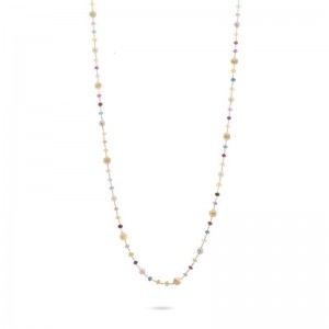 Marco Bicego Africa Collection Yellow Gold Multi-Color Mixed Gemstone Long Necklace with Pearls