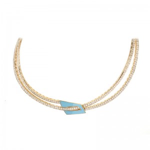 8.41ctw Butani Yellow Gold Diamond & Turquoise Necklace
