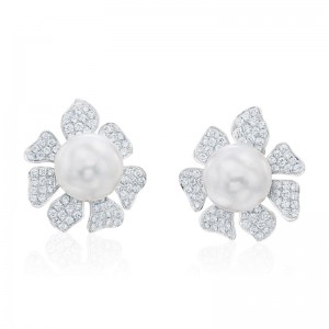 2.34ctw White Gold Diamond & Pearl Flower Earrings