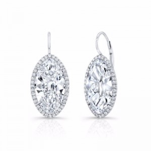 Rahaminov White Gold Moval Diamond Drop Earrings