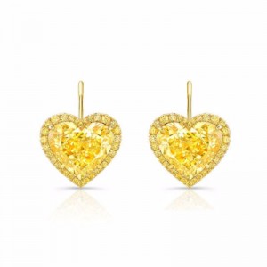 Rahaminov Yellow Gold Fancy Yellow Heart Shape Diamond Earrings