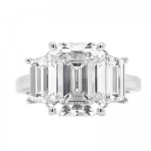 Platinum 3-Stone Emerald Cut Diamond Engagement Ring with 6.25ct Center