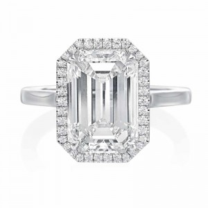 Rahaminov Platinum Emerald Cut Halo Diamond Engagement Ring