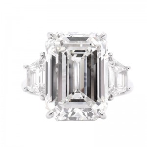 Platinum 3-Stone Emerald Cut Diamond Engagement Ring with 10.01ct Center
